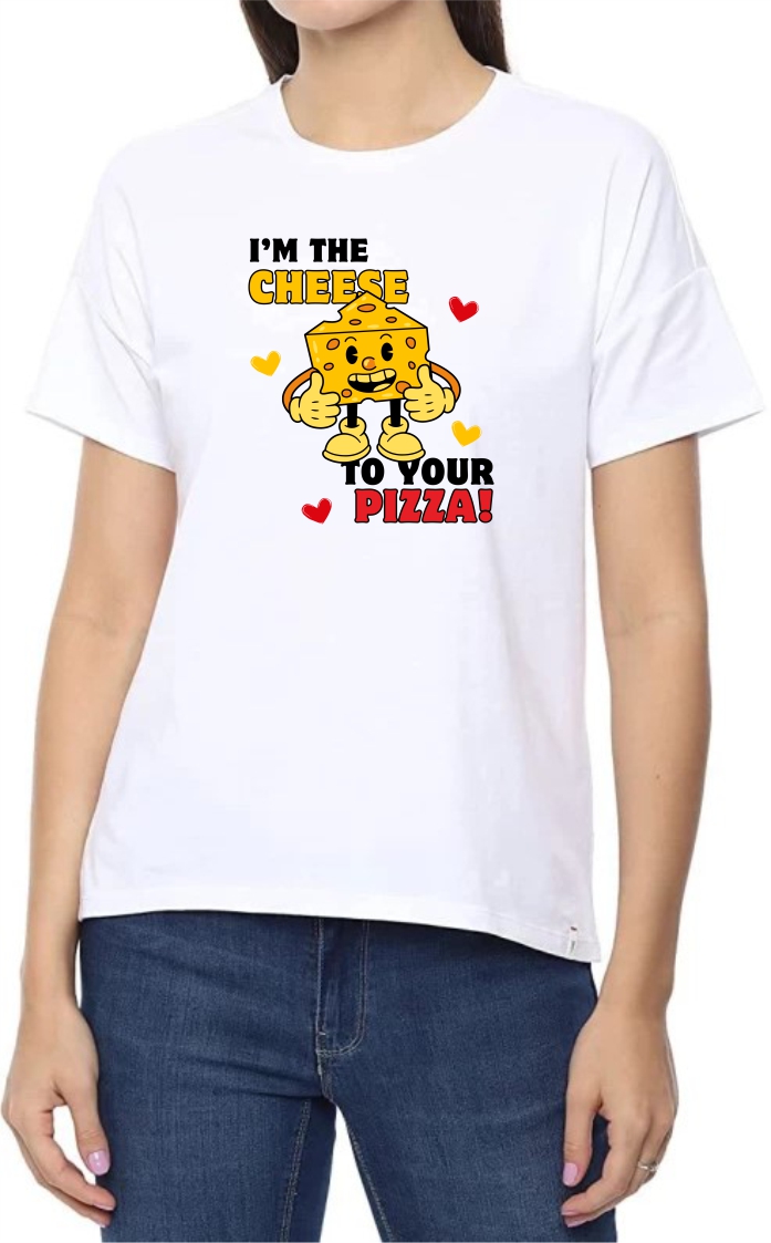 Cheese to Pizza1 Round Neck Women White T-Shirt