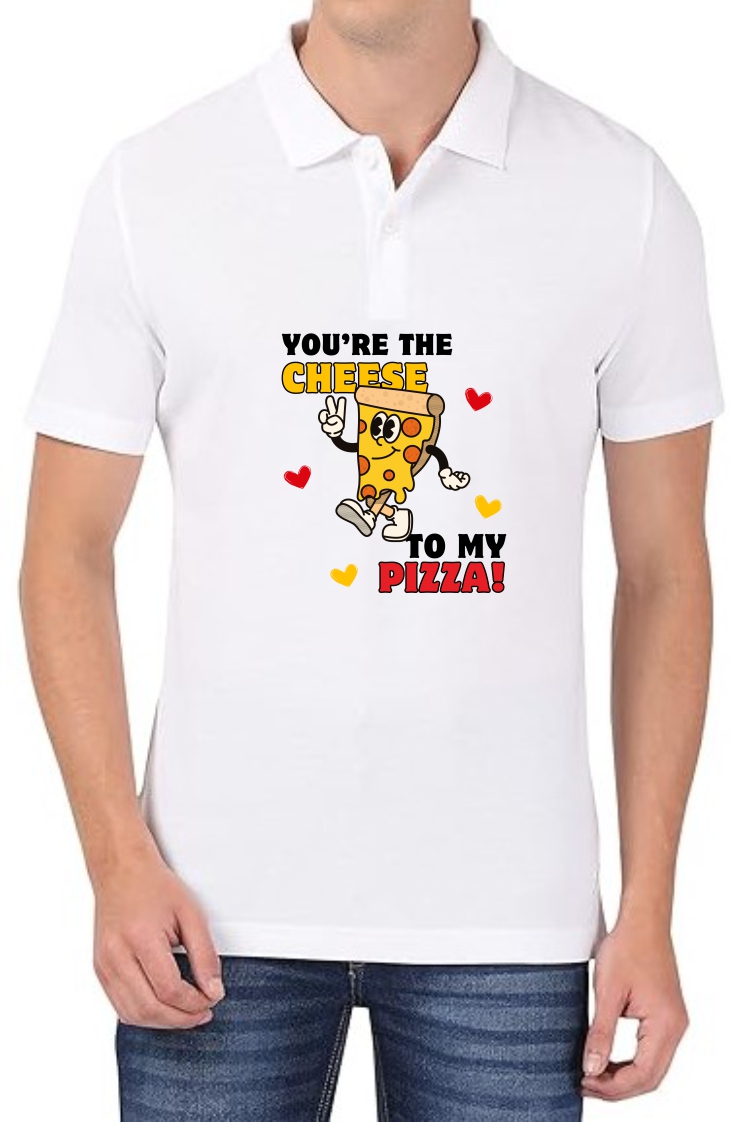 Cheese to Pizza Polo Men White T-Shirt