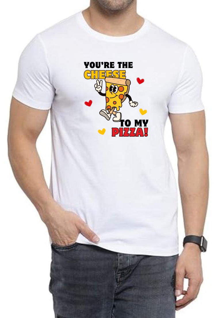 Cheese to Pizza Round Neck Men White T-Shirt