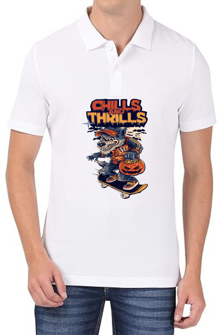 Chills Thrills Polo Men White T-Shirt