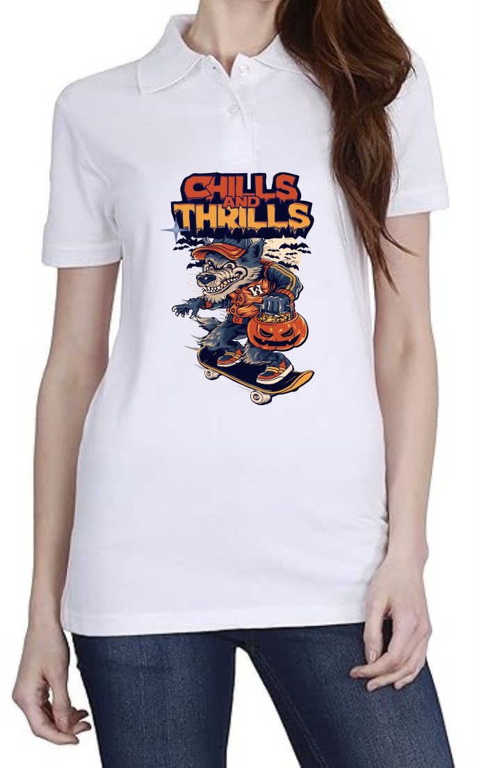Chills Thrills Polo Women White T-Shirt
