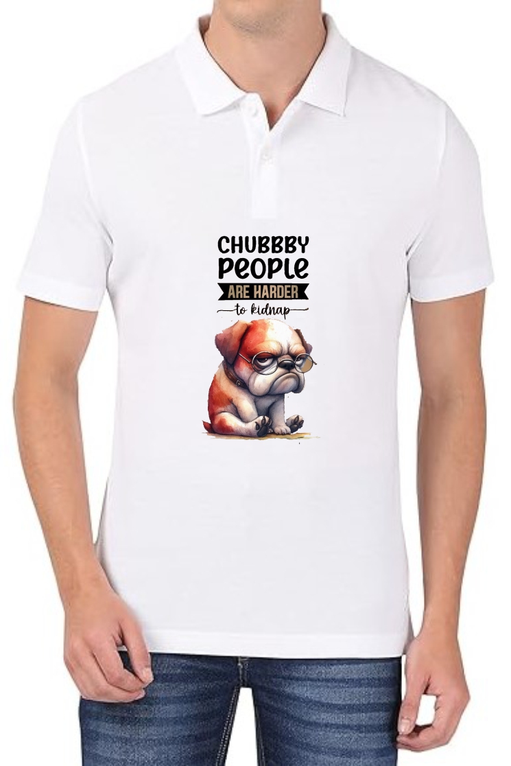 Chubby People Polo Men White T-Shirt
