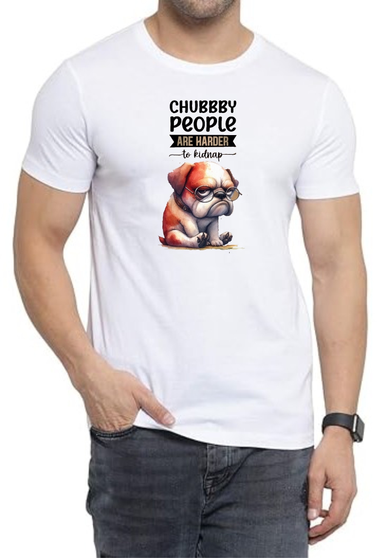 Chubby People Round Neck Men White T-Shirt