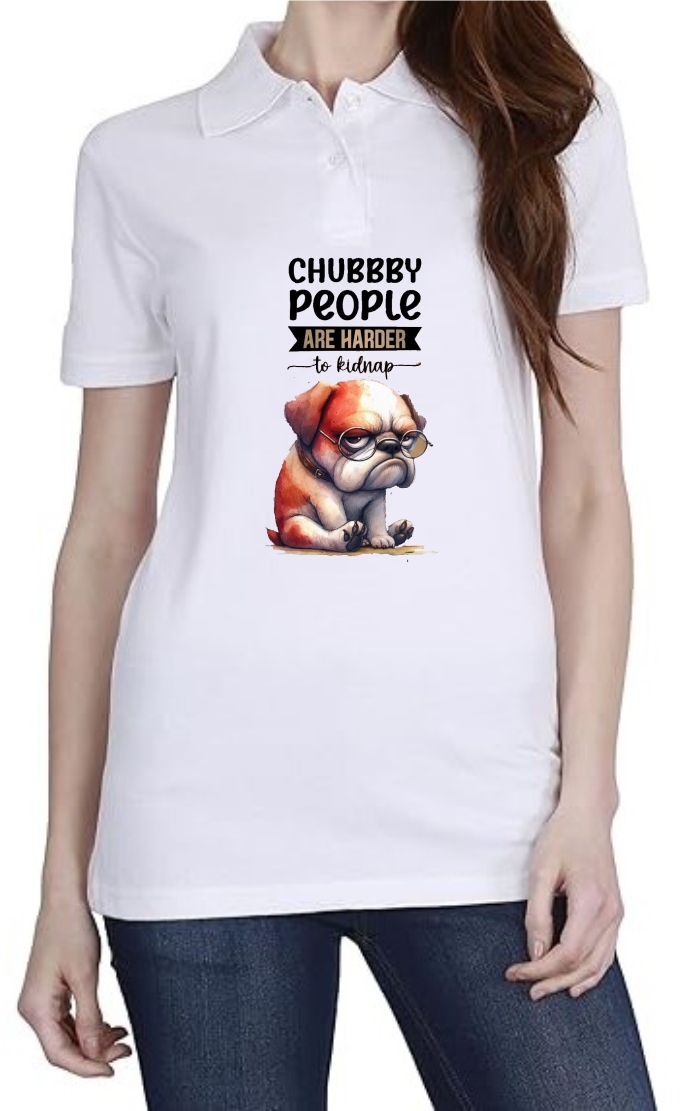 Chubby People Polo Women White T-Shirt