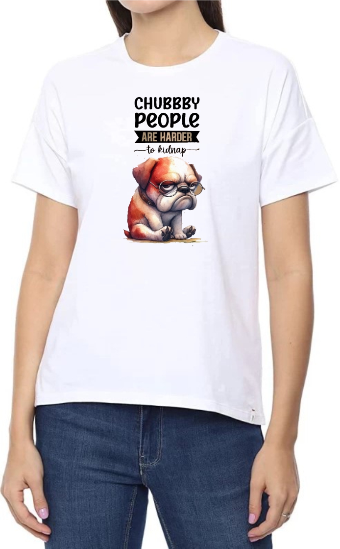Chubby People Round Neck Women White T-Shirt