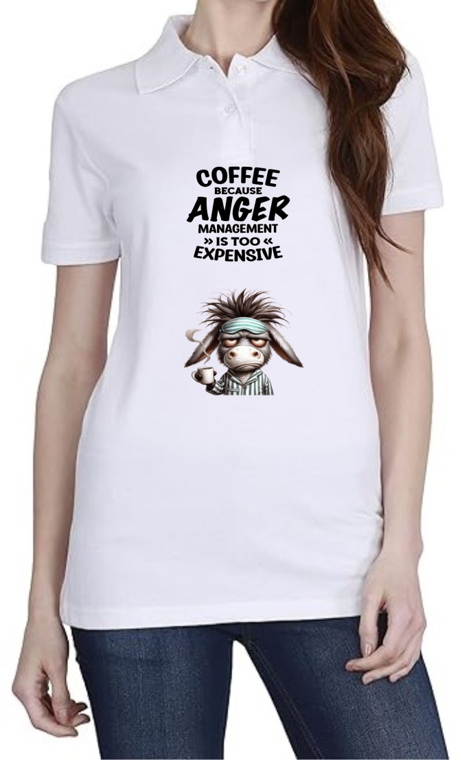 Coffee Anger Mgmt Polo Women White T-Shirt