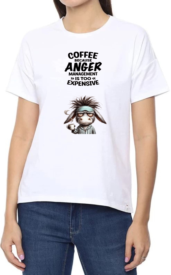 Coffee Anger Mgmt Round Neck Women White T-Shirt