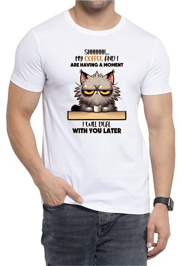 Coffee Deal Later Round Neck Men White T-Shirt