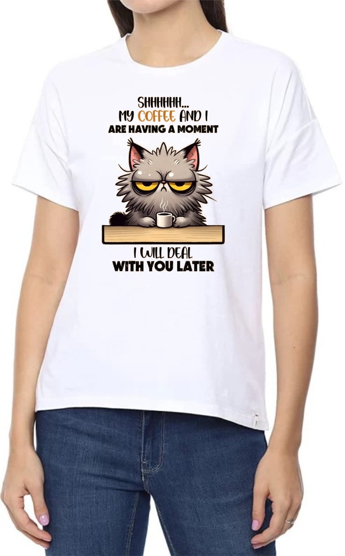 Coffee Deal Later Round Neck Women White T-Shirt
