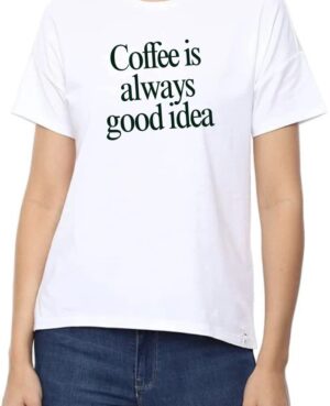 Coffee Good Idea Round Neck Women White T-Shirt