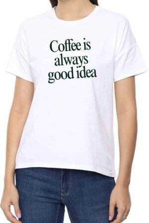 Coffee Good Idea Round Neck Women White T-Shirt