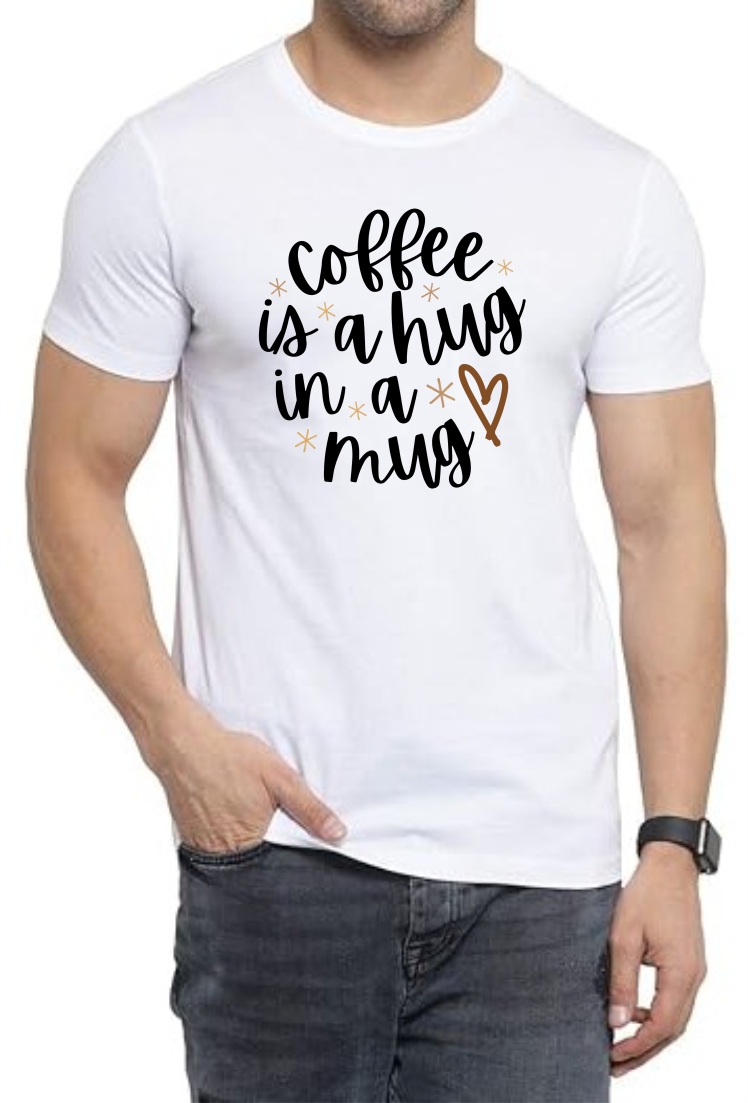 Coffee is Hug (BLK) Round Neck Men White T-Shirt