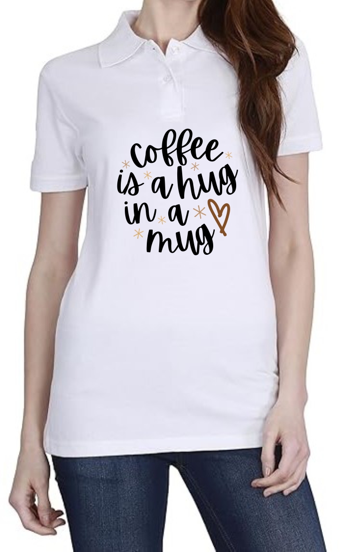 Coffee is Hug (BLK) Polo Women White T-Shirt
