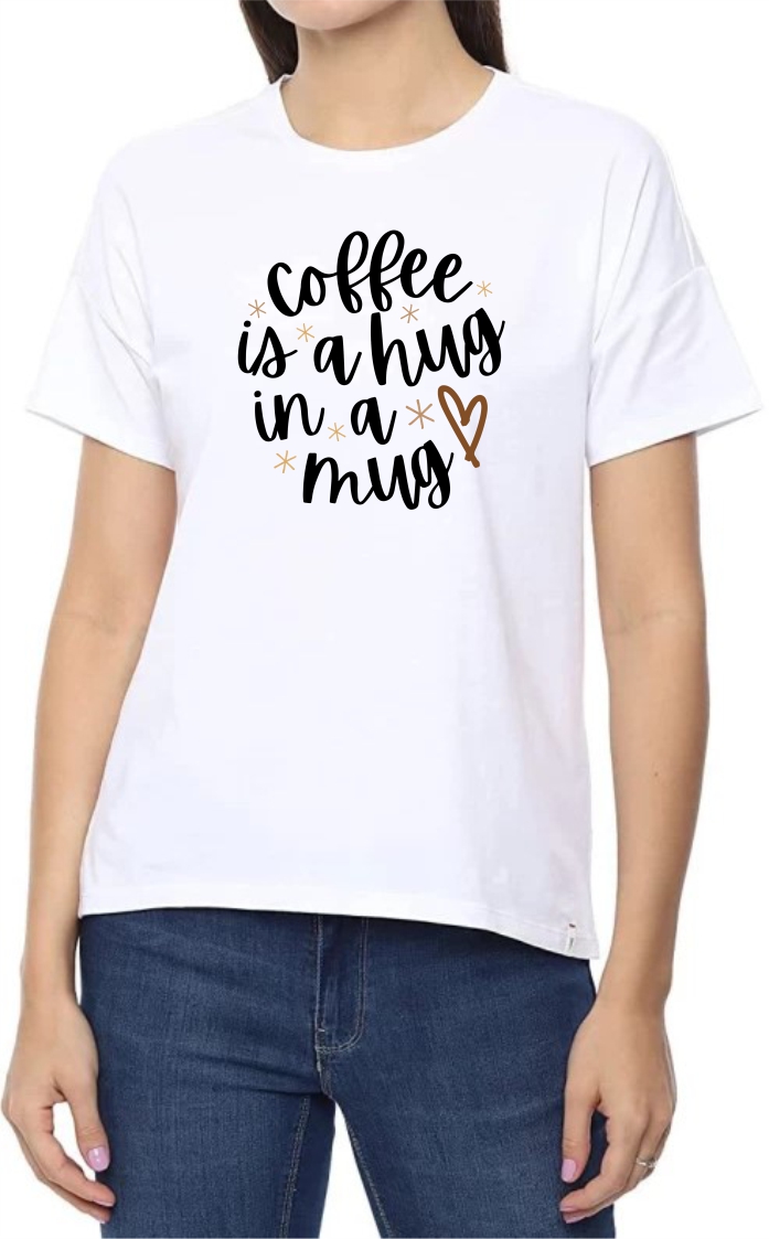 Coffee is Hug (BLK) Round Neck Women White T-Shirt