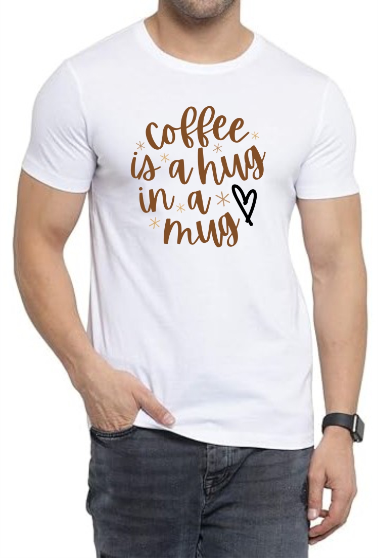Coffee is Hug (BRO) Round Neck Men White T-Shirt