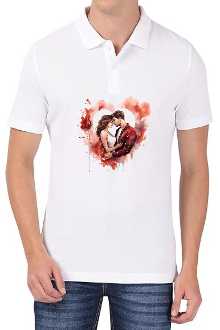 Couple Heart2 Polo Men White T-Shirt