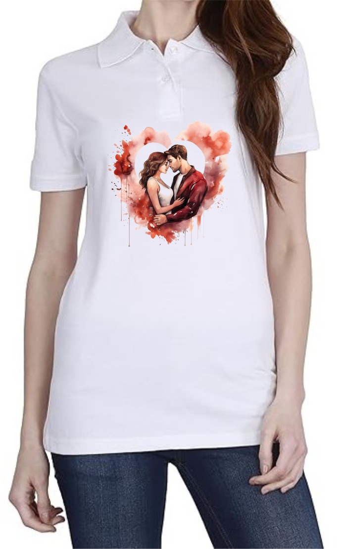 Couple Heart2 Polo Women White T-Shirt