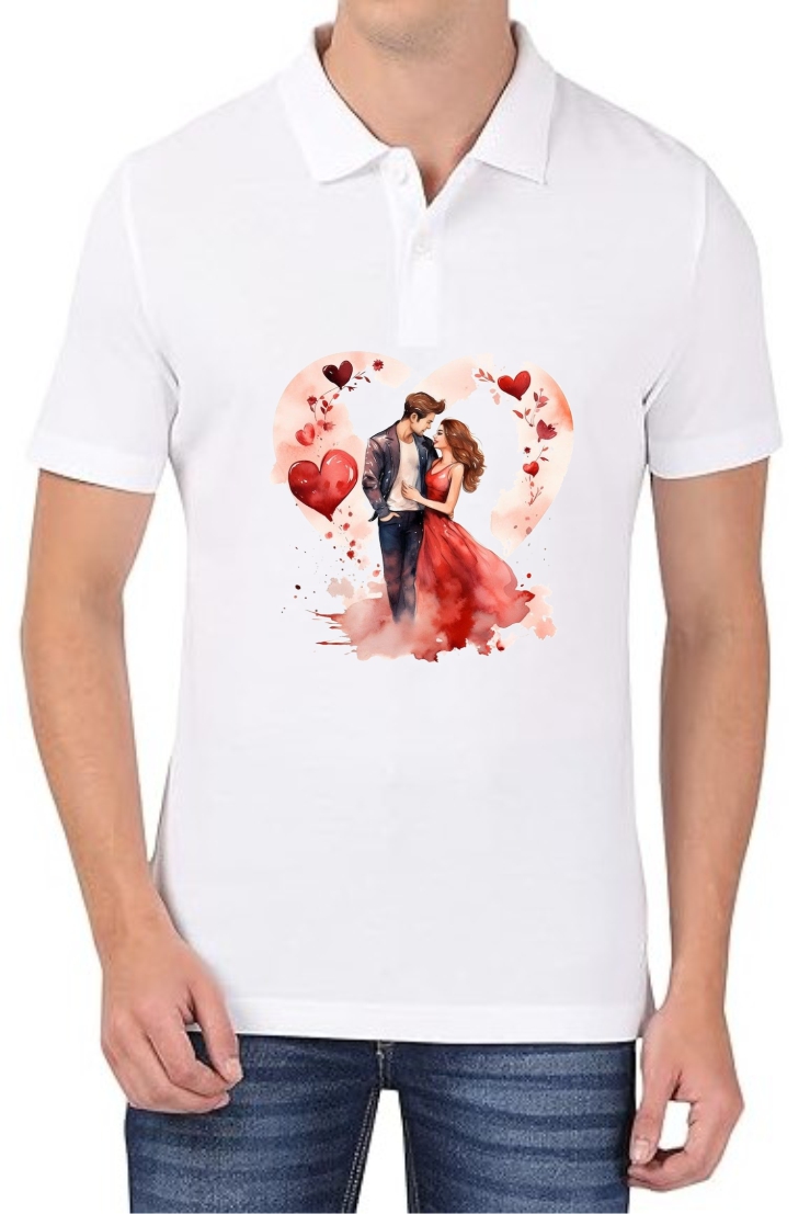 Couple Heart Polo Men White T-Shirt