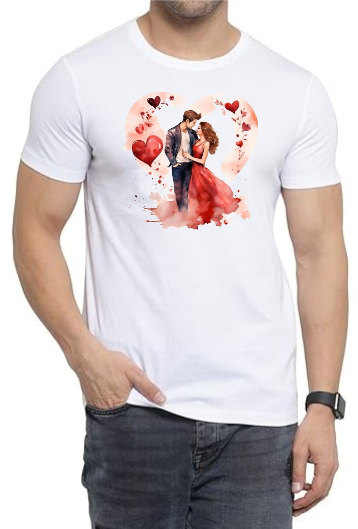 Couple Heart Round Neck Men White T-Shirt