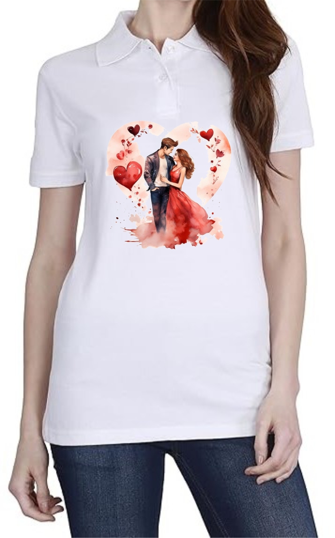 Couple Heart Polo Women White T-Shirt