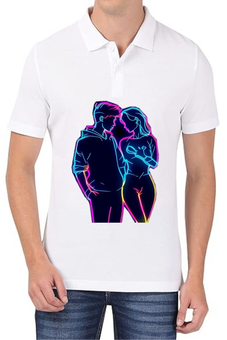 Couple Hug Polo Men White T-Shirt