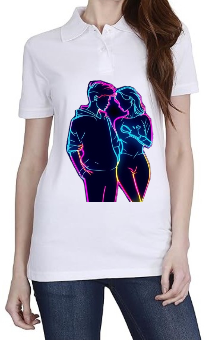 Couple Hug Polo Women White T-Shirt