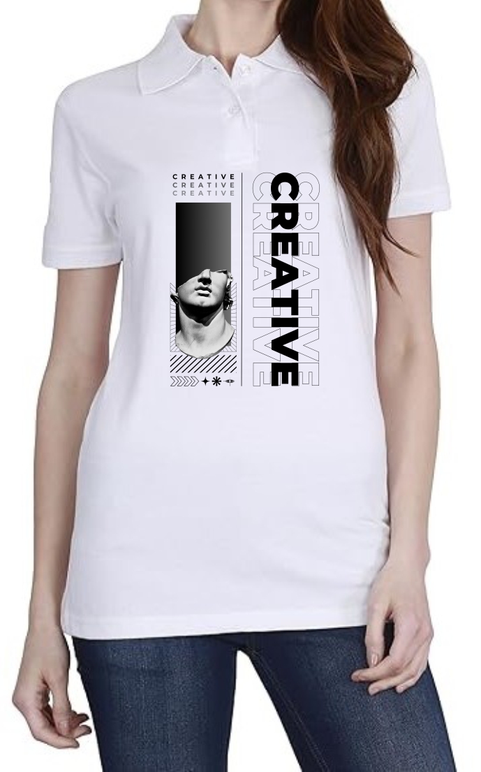 Creative (BLK) Polo Women White T-Shirt