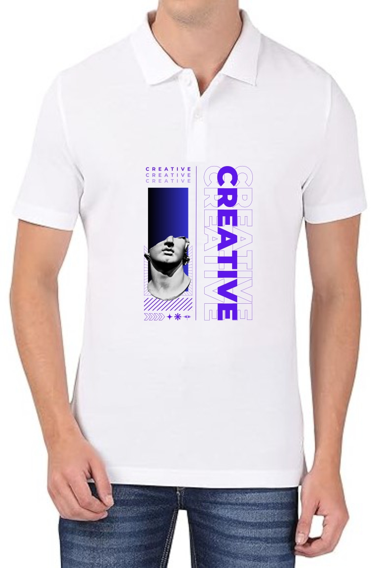 Creative (BLU) Polo Men White T-Shirt
