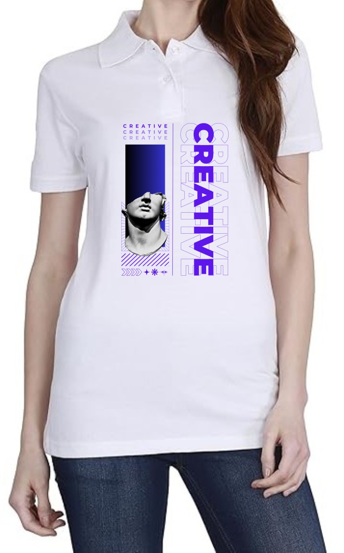 Creative (BLU) Polo Women White T-Shirt