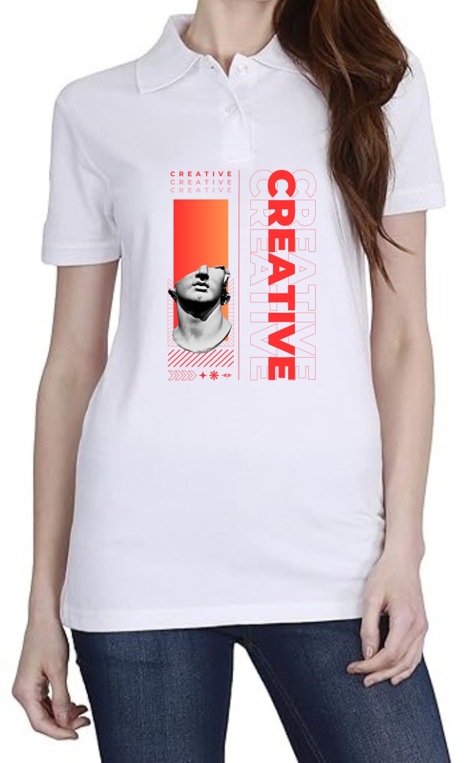 Creative (RED) Polo Women White T-Shirt