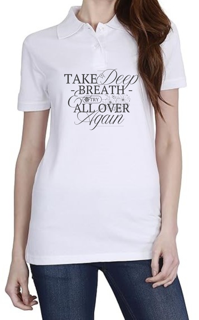 Deep Breath (BLK) Polo Women White T-Shirt