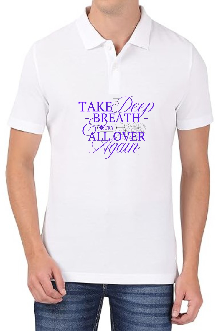 Deep Breath (BLU) Polo Men White T-Shirt