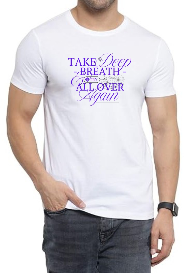 Deep Breath (BLU) Round Neck Men White T-Shirt