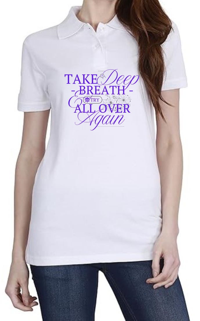 Deep Breath (BLU) Polo Women White T-Shirt
