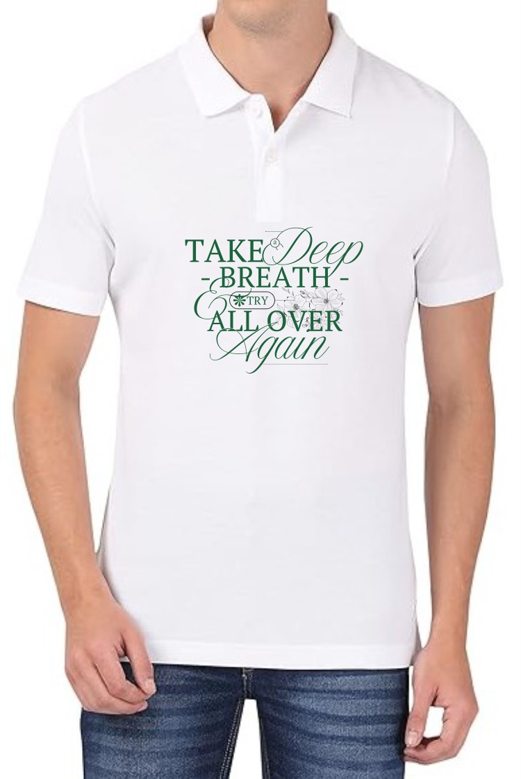 Deep Breath (GREEN) Polo Men White T-Shirt