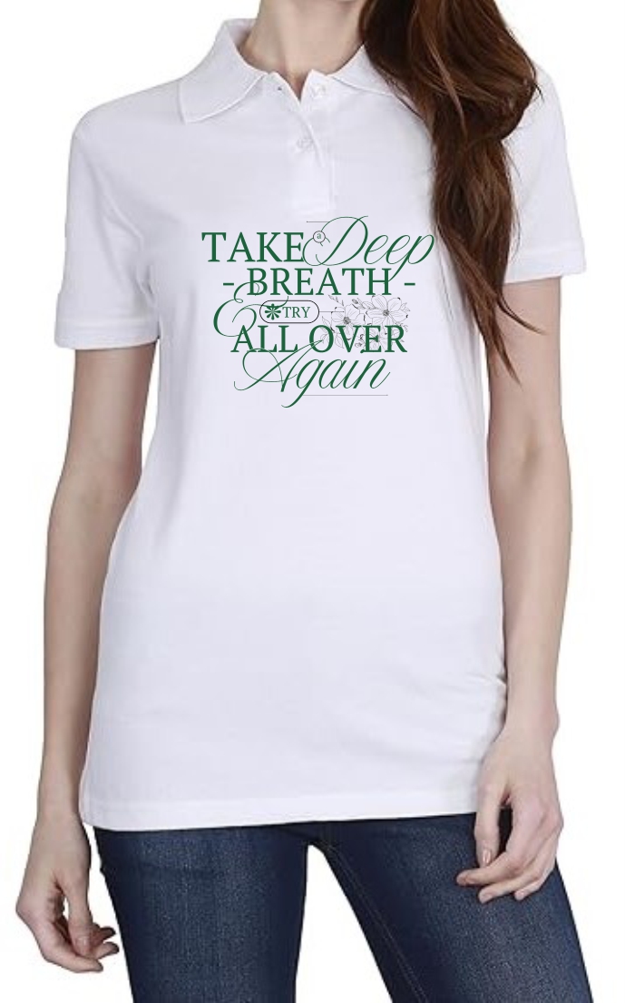 Deep Breath (GREEN) Polo Women White T-Shirt