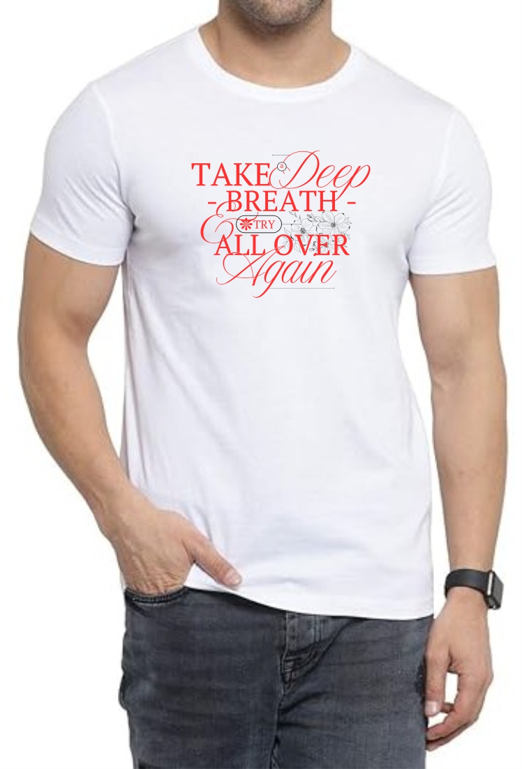 Deep Breath (RED) Round Neck Men White T-Shirt