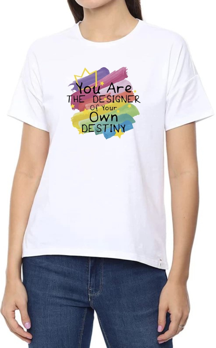 Designer Destiny Round Neck Women White T-Shirt