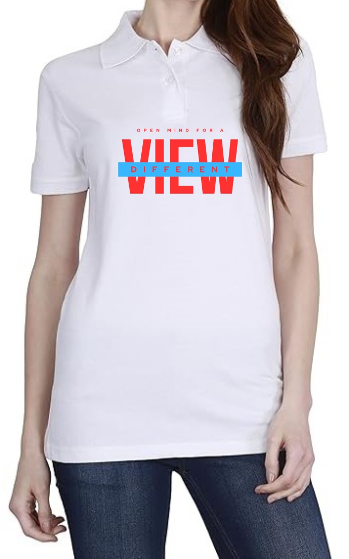 Different View (RED) Polo Women White T-Shirt