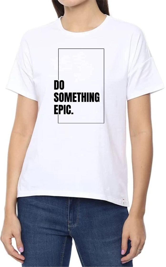 Something Epic (BLK) Round Neck Women White T-Shirt
