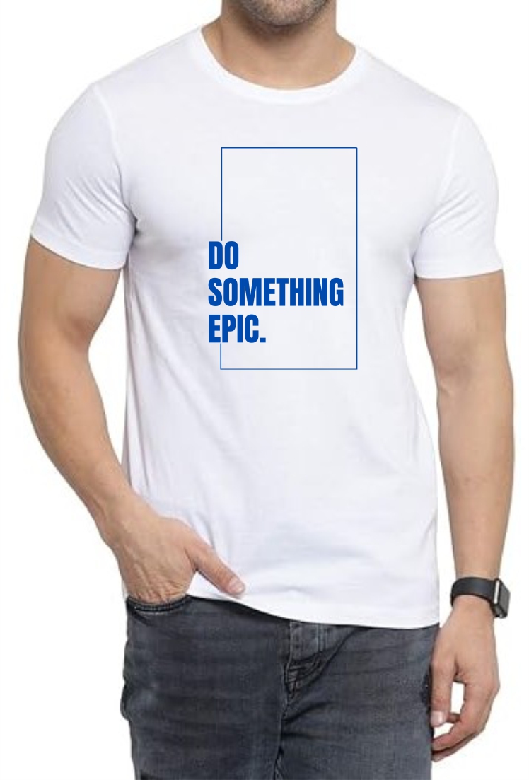 Something Epic (BLU) Round Neck Men White T-Shirt