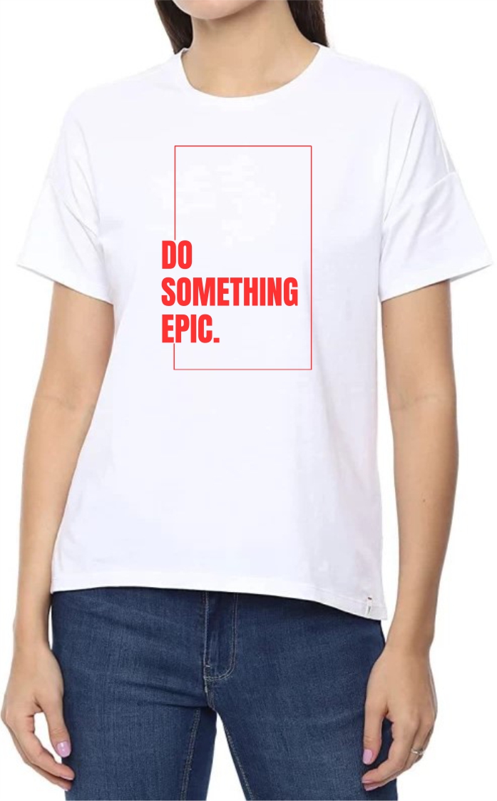 Something Epic (RED) Round Neck Women White T-Shirt