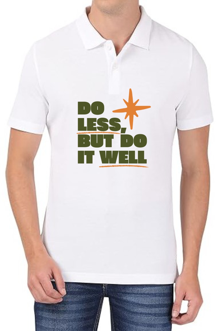 Do Less (GREEN) Polo Men White T-Shirt