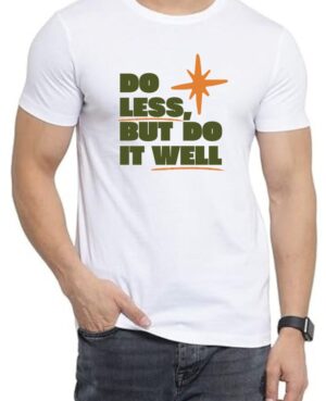 Do Less (GREEN) Round Neck Men White T-Shirt