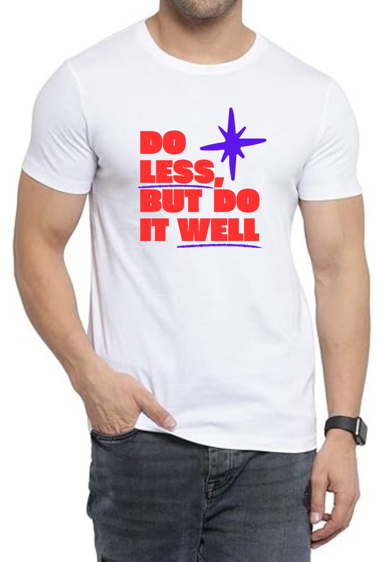 Do Less (RED) Round Neck Men White T-Shirt