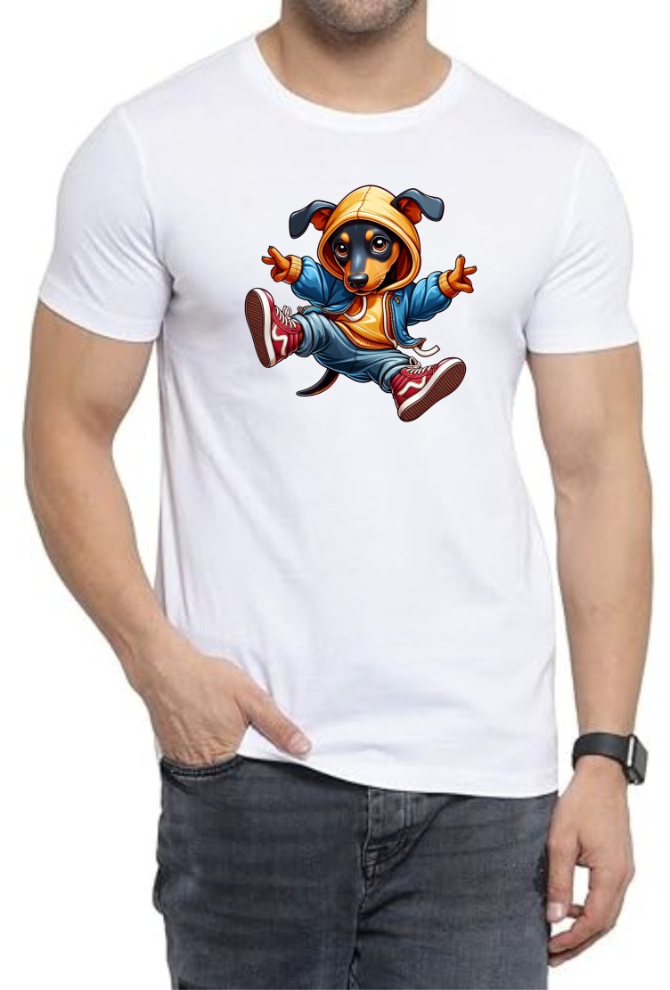 Dog Dance Round Neck Men White T-Shirt
