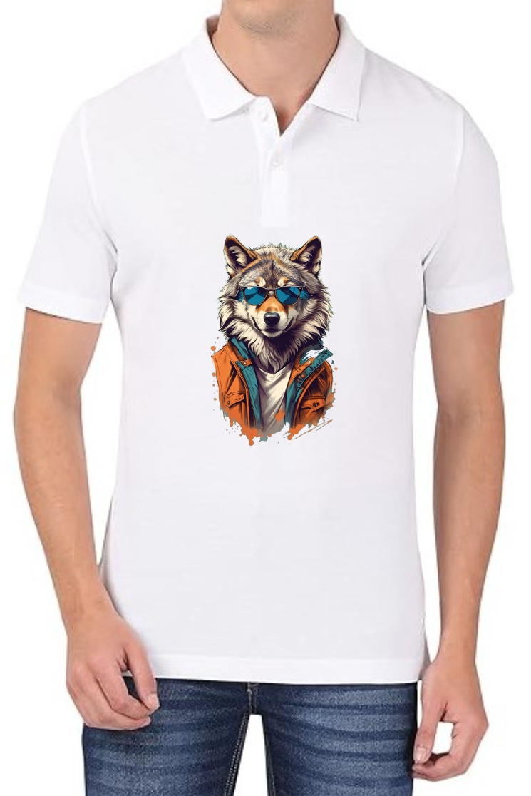Dog Face Polo Men White T-Shirt