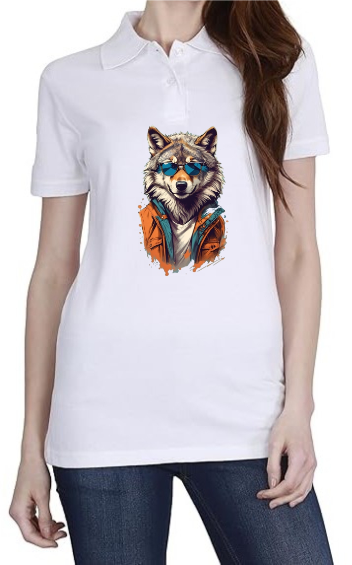 Dog Face Polo Women White T-Shirt