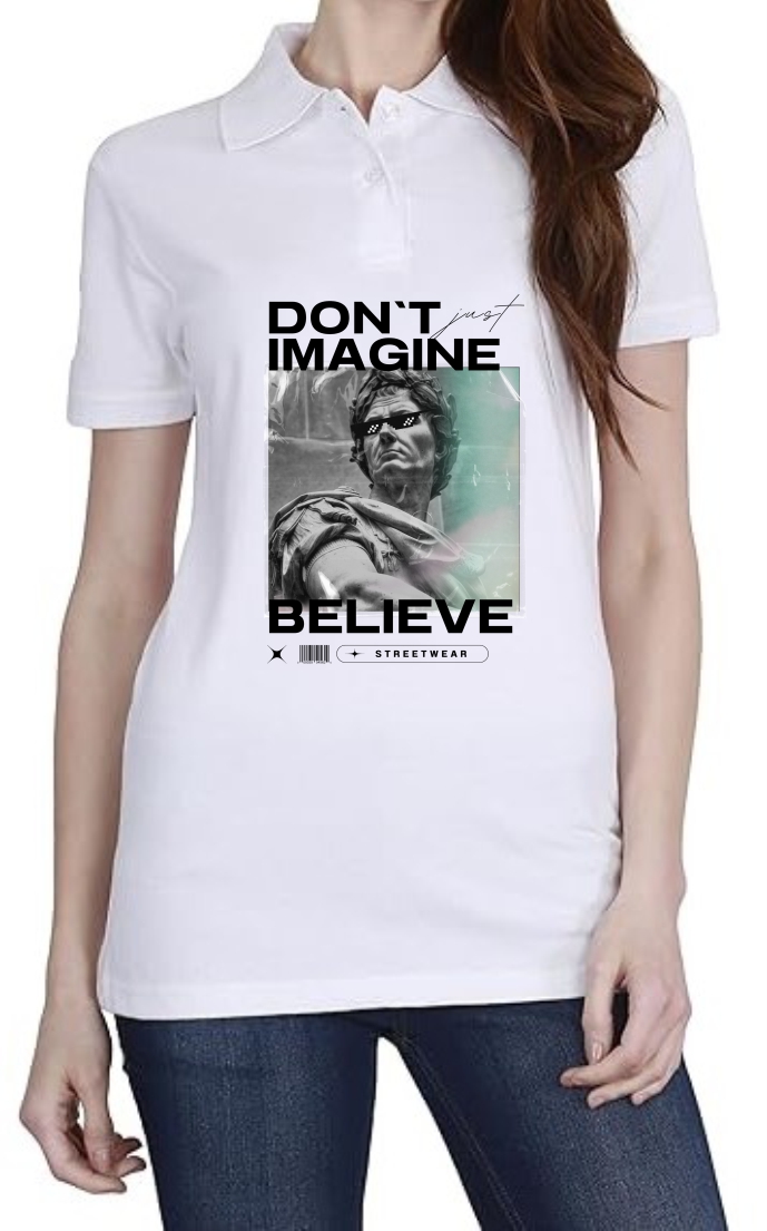 Dont Imagine (BLK) Polo Women White T-Shirt