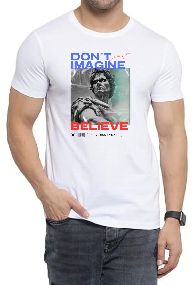 Dont Imagine (BLU) Round Neck Men White T-Shirt